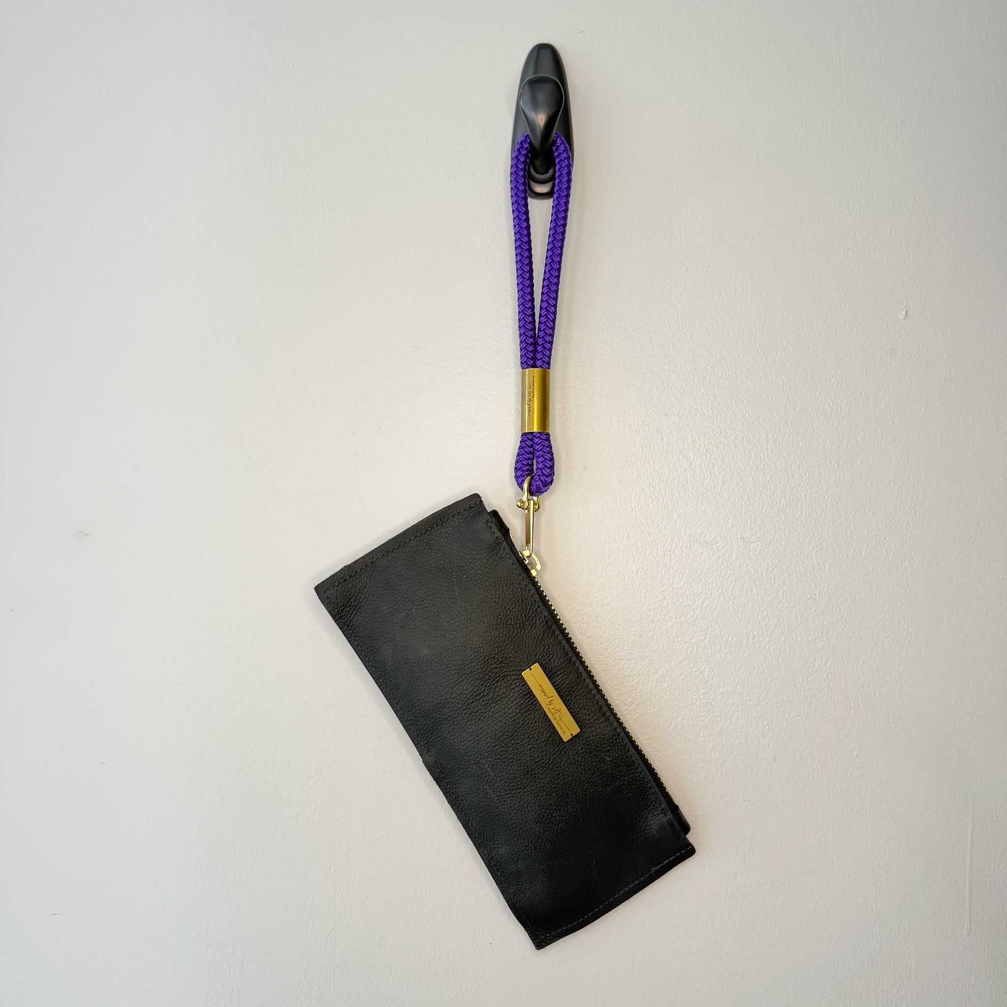 #75 Black Leather Clutch with Purple Mussel Rope Wristlet (1st quality)