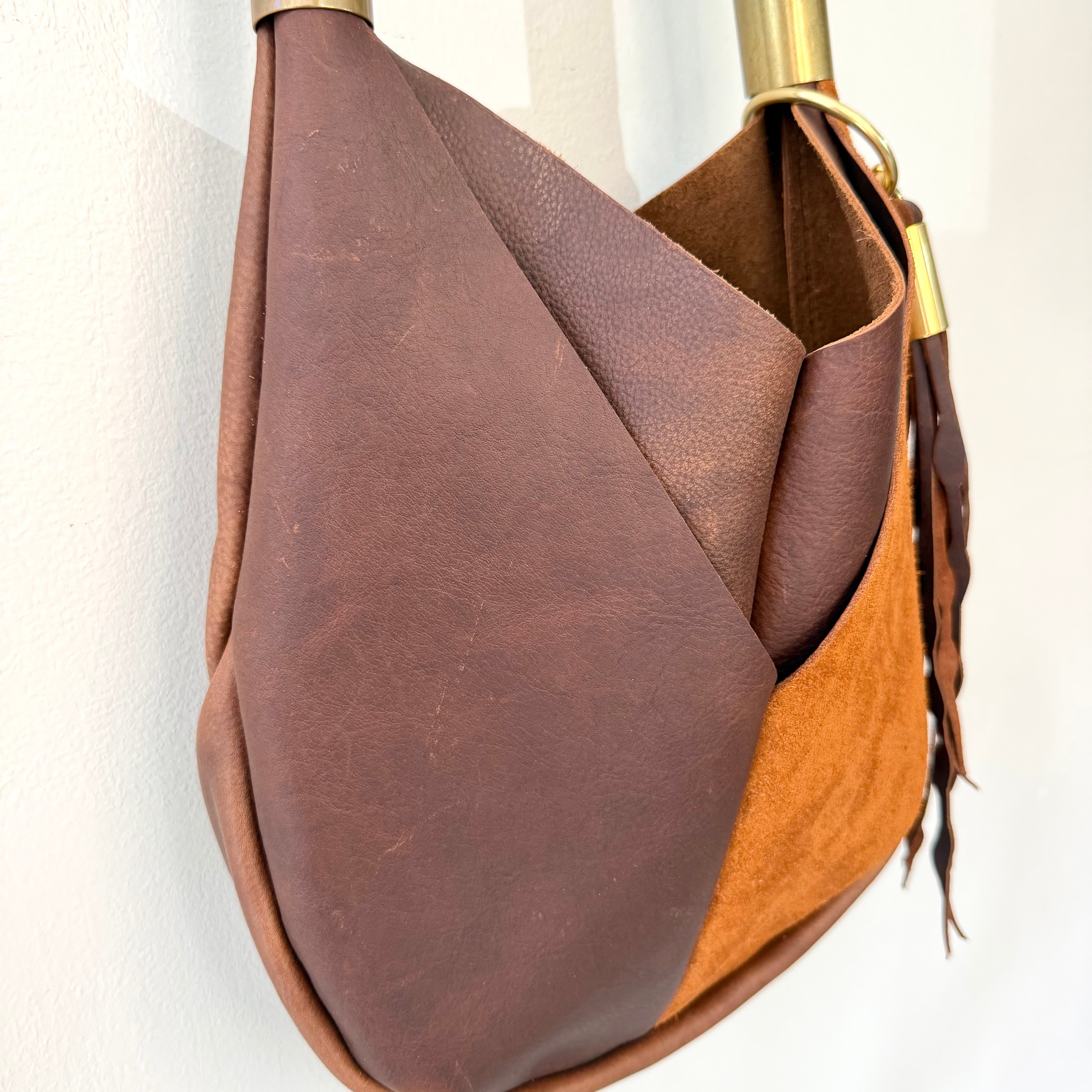 #81 Original Wildwood Bag | Small Crossbody // Brown Leather with 37" Seaside Teal Dock Line + Matching Seaweed Tassel (2nd quality)