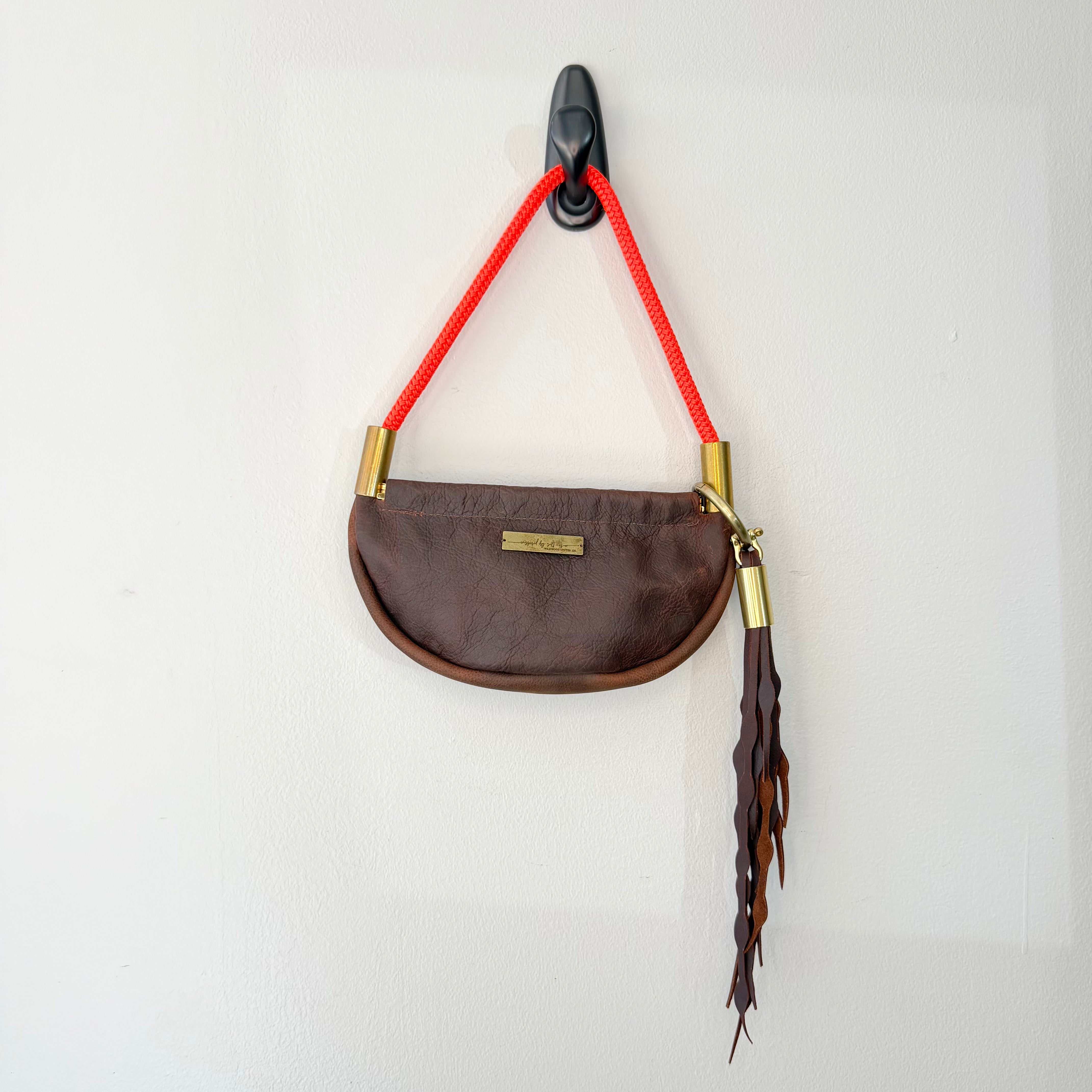 #83 Clam Shell // Brown Leather with 19" Neon Orange Dock Line + Matching Seaweed Tassel (2nd quality)