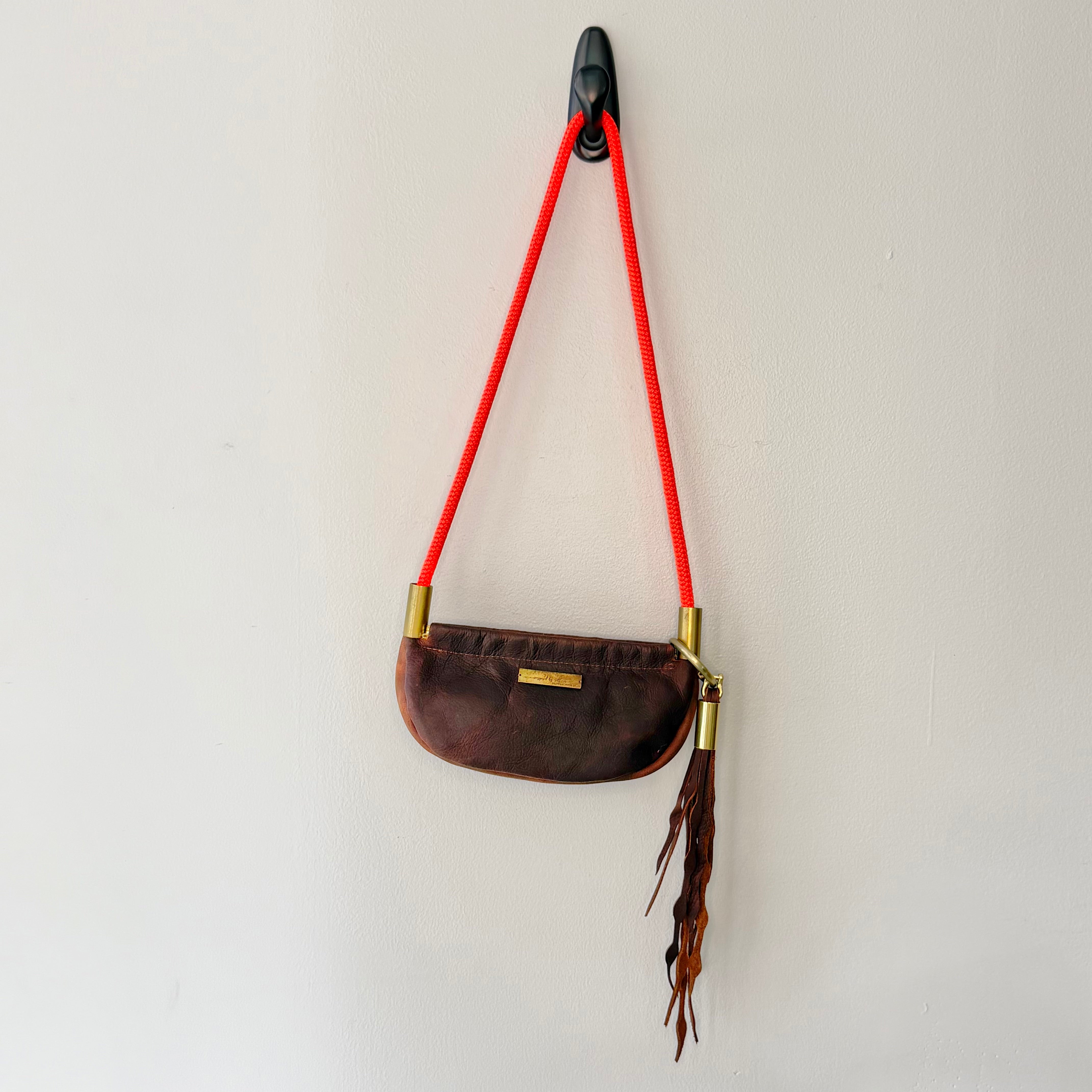 #85 Clam Shell // Brown Leather with 35" with Neon Orange Dock Line + Matching Seaweed Tassel (2nd quality)