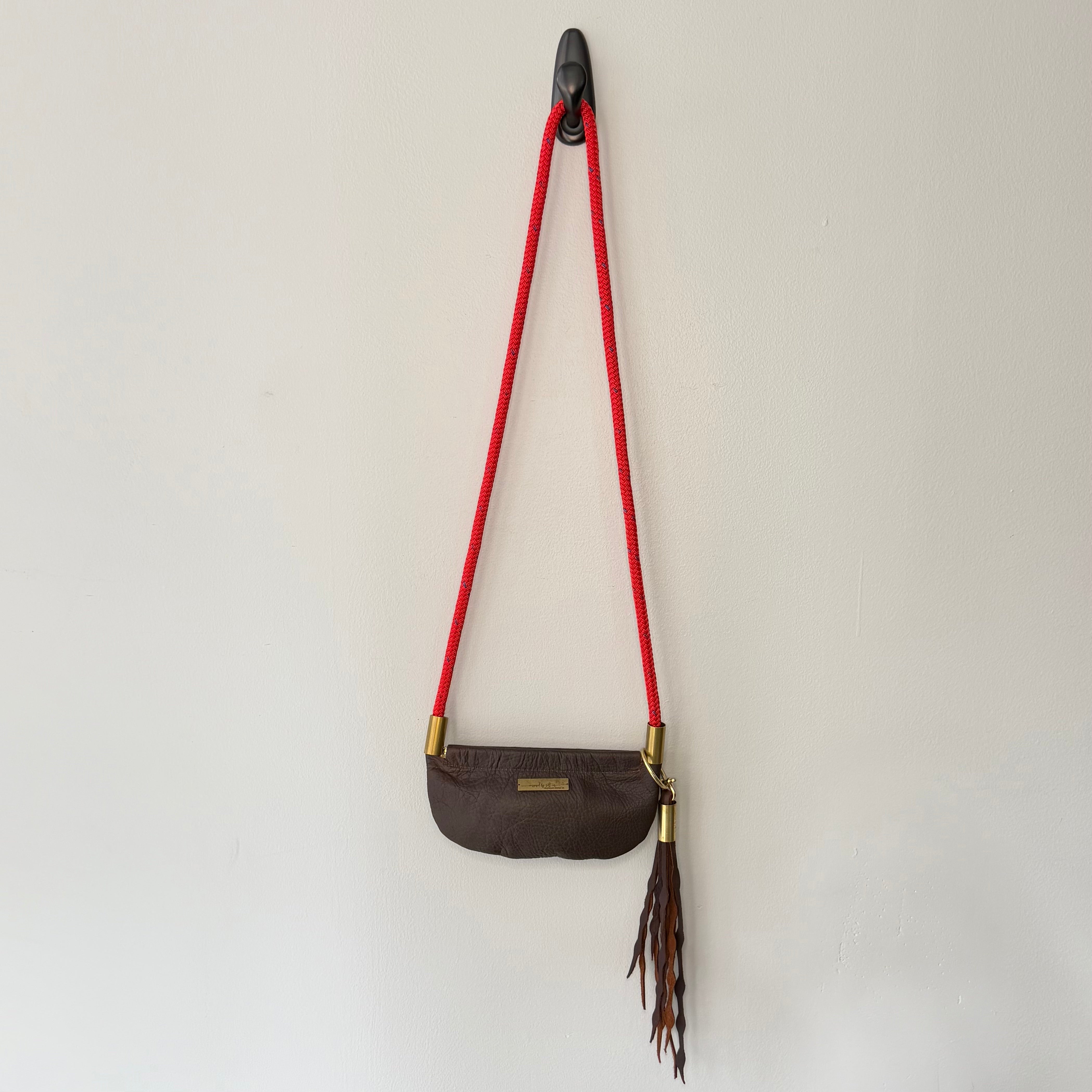 #86 Oyster Shell // Brown Leather with 50" Winterberry Red Dock Line + Matching Seaweed Tassel (1st quality)