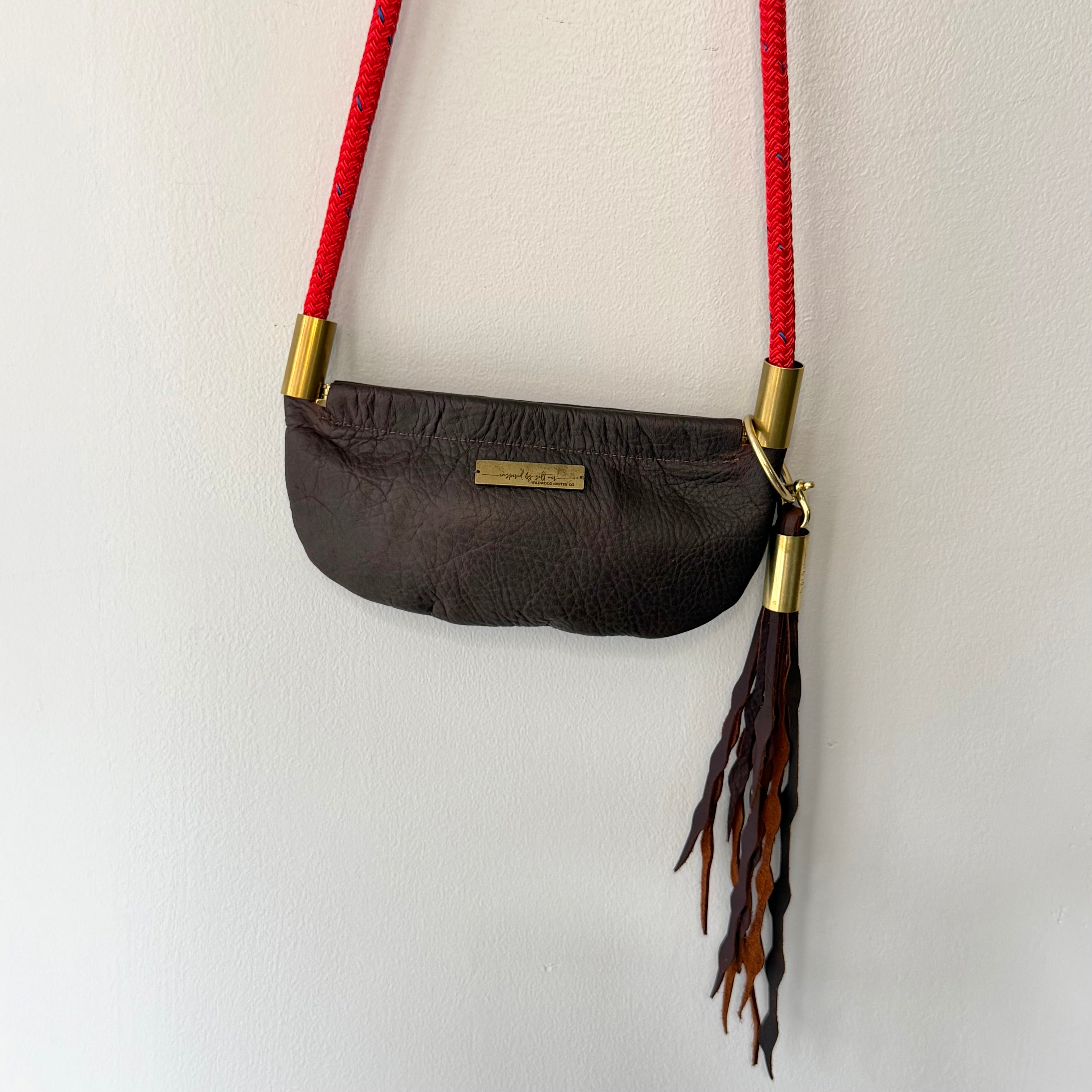 #86 Oyster Shell // Brown Leather with 50" Winterberry Red Dock Line + Matching Seaweed Tassel (1st quality)