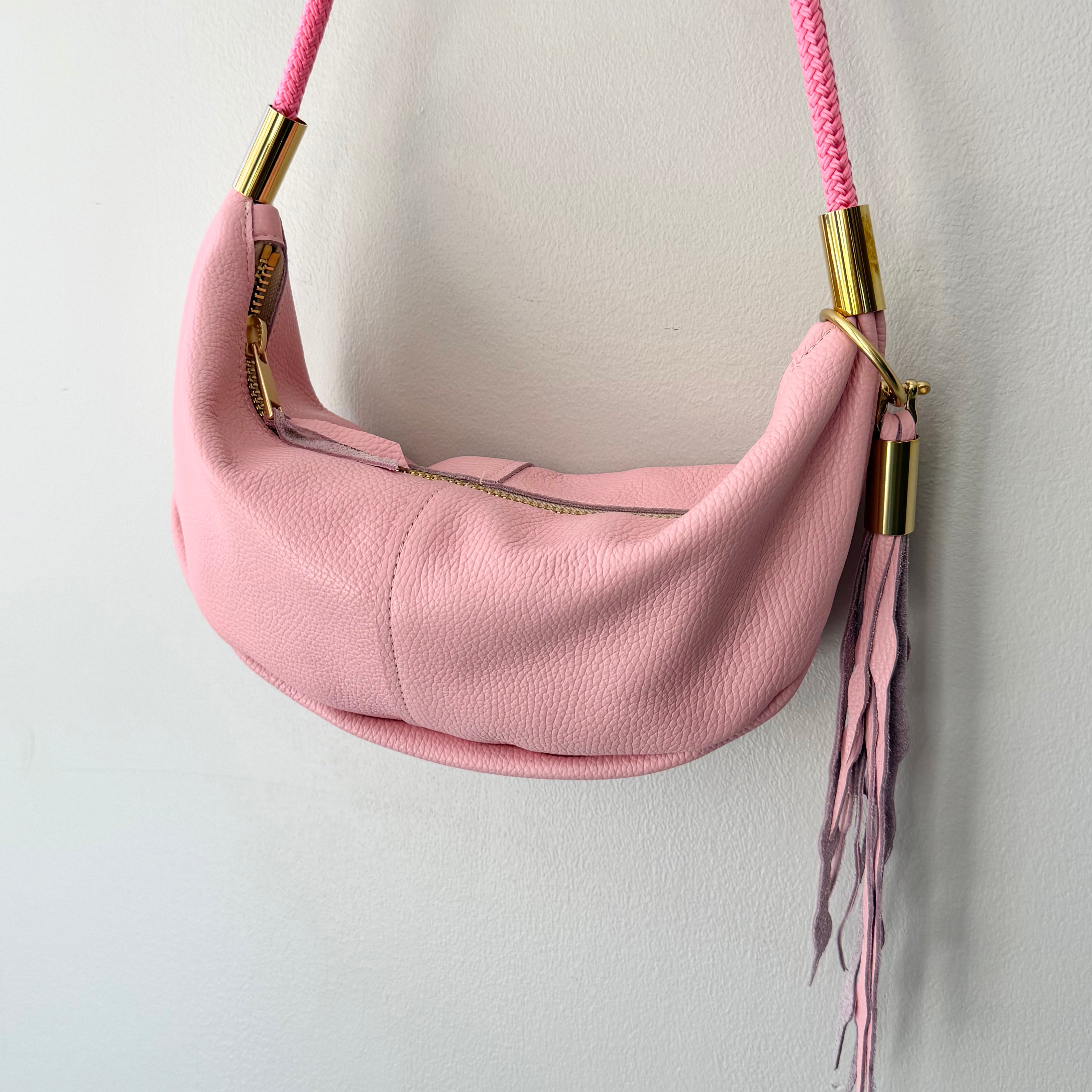 #89 Sling Bag // Limited Edition Pink Petal Leather with 35" Pink Beach Rose Dock Line + Matching Seaweed Tassel (1st quality)