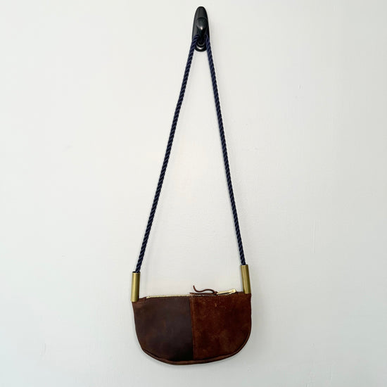 #36 Zip Crossbody | in Brown Leather with 50" New England Navy Dock Line