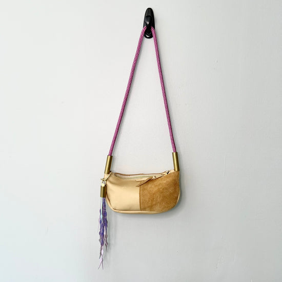 #17 Zip Crossbody | in Sand Leather with 40" Purple Beach Rose Dock Line + Purple Opal Seaweed Tassel