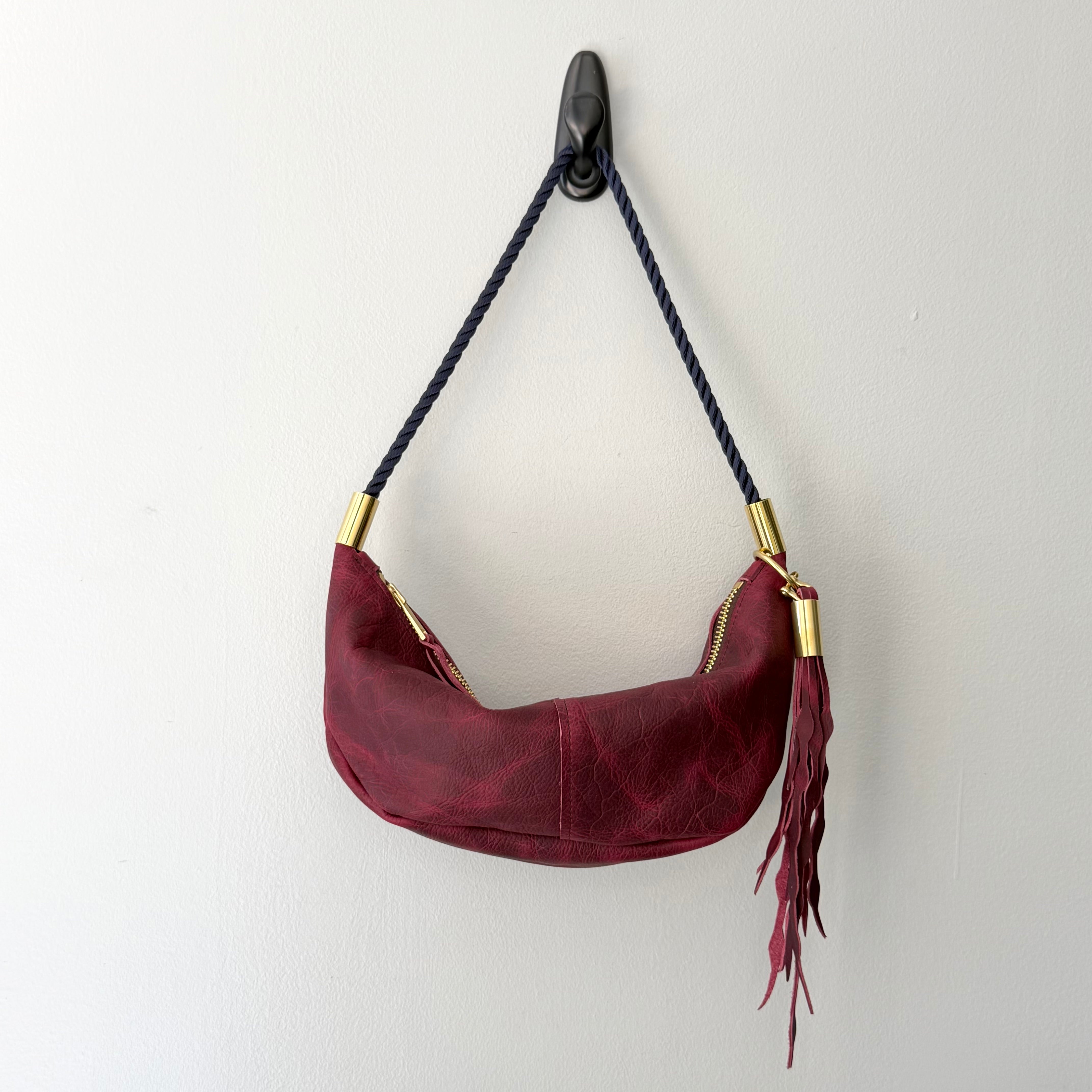 #90 Sling Bag // Limited Edition Garnet Leather with 25" New England Navy Dock Line + Matching Seaweed Tassel (1st quality)