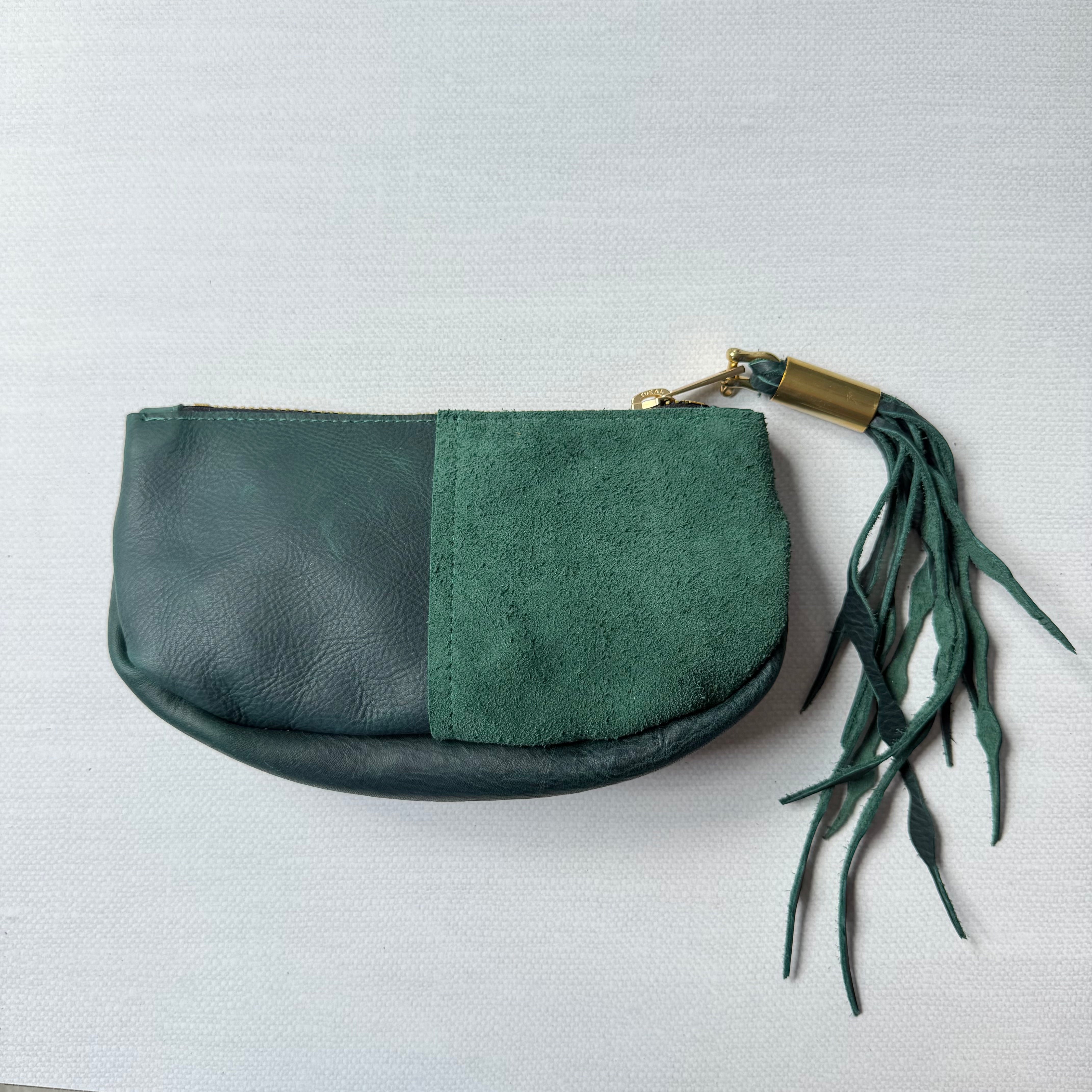 #94 Makeup Bag // Limited Edition Emerald Green Leather + Matching Seaweed Tassel Pull (1st quality)