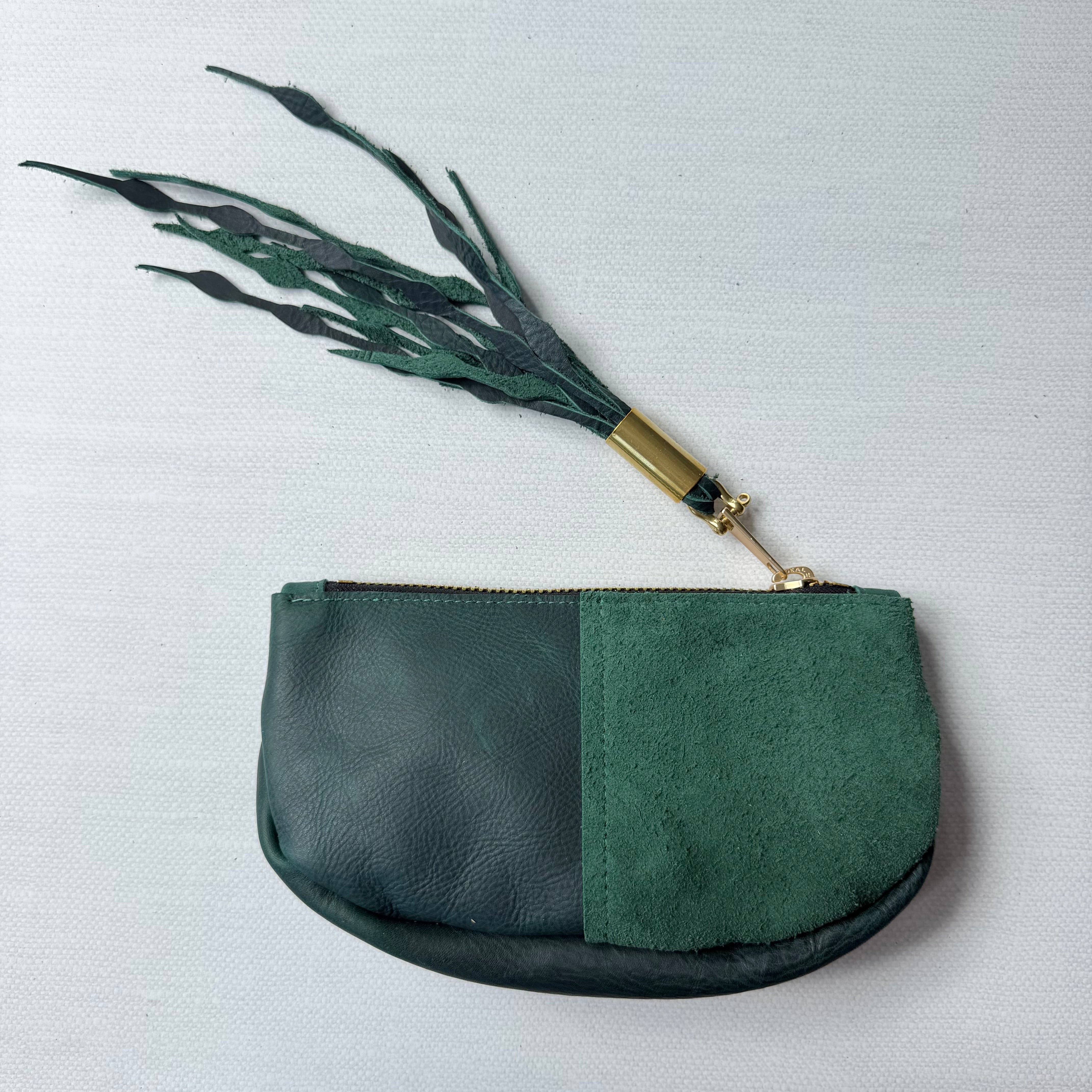 #94 Makeup Bag // Limited Edition Emerald Green Leather + Matching Seaweed Tassel Pull (1st quality)