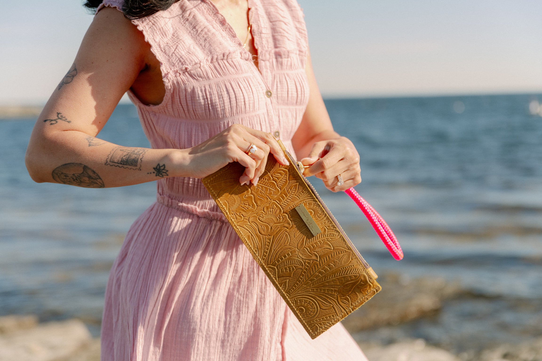 Clutch //  in Beach Cowgirl with Neon Pink Rope