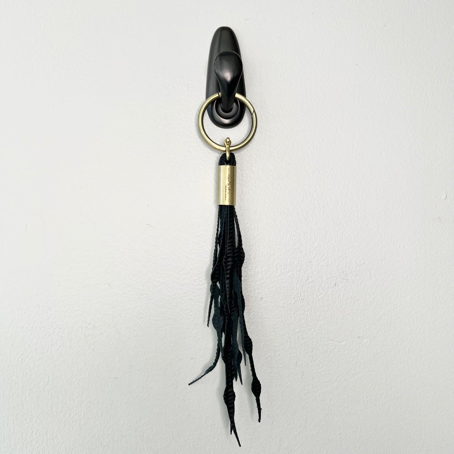 #52 Seaweed Tassel | Black Basketweave Leater