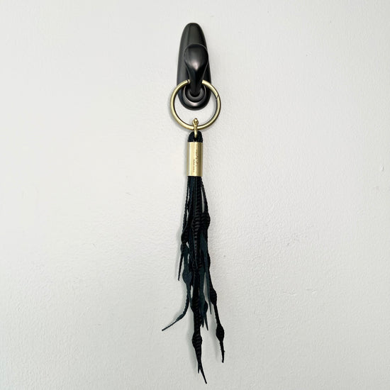 #52 Seaweed Tassel | Black Basketweave Leater