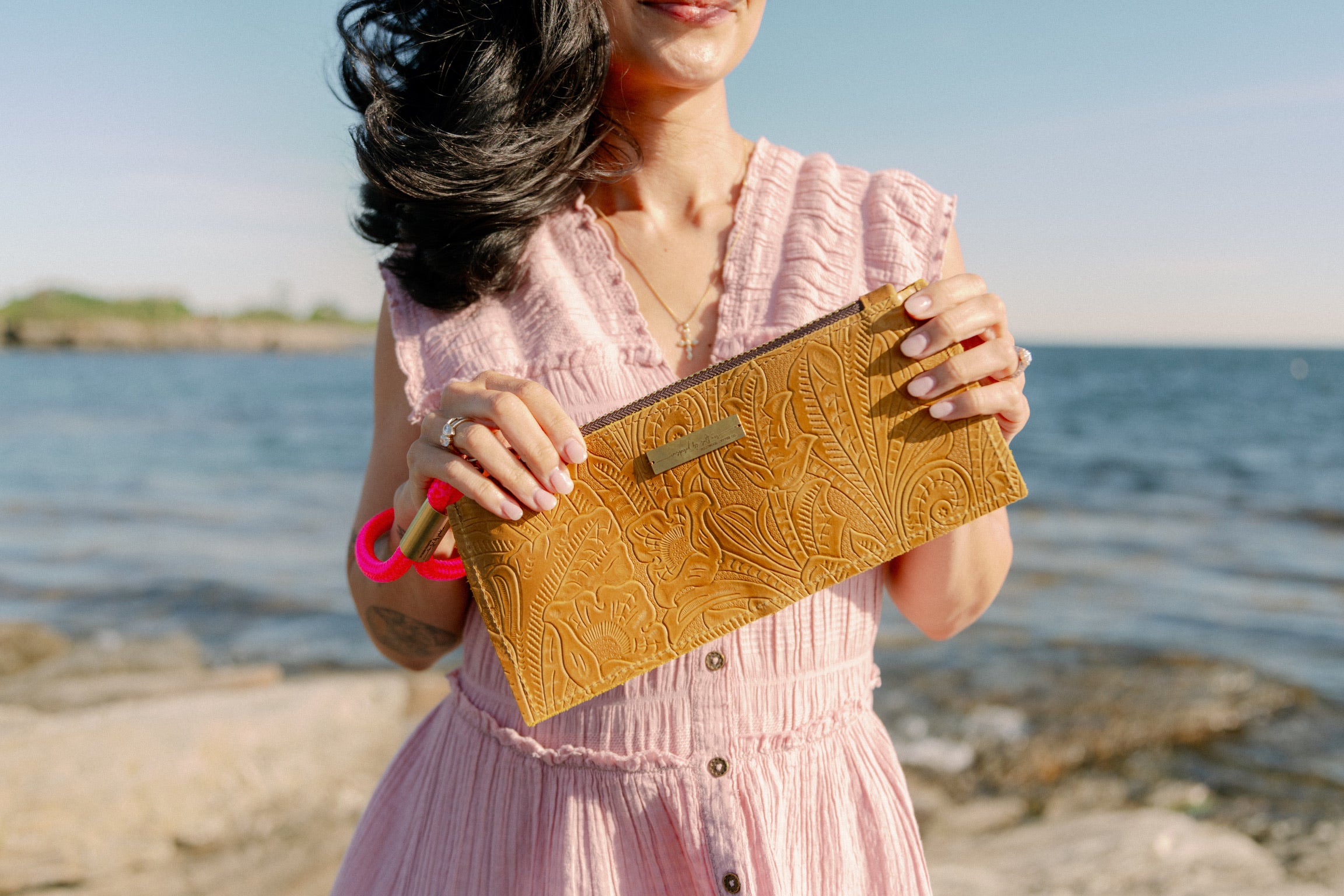 Clutch //  in Beach Cowgirl with Neon Pink Rope