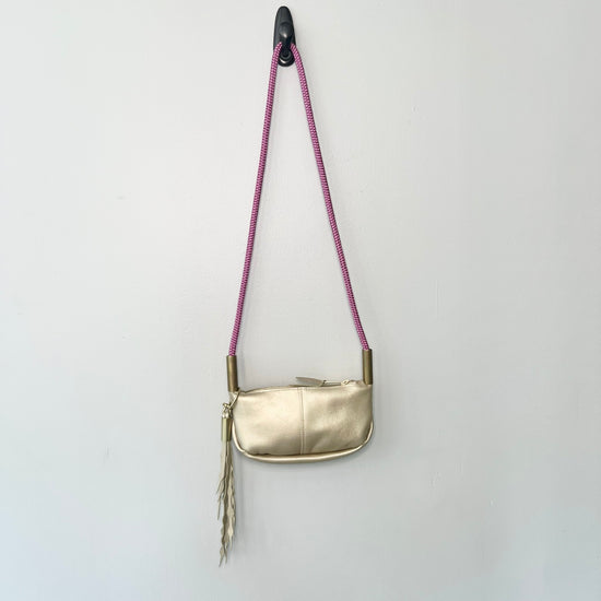 #31 Zip Crossbody | in Limited Edition Gold Leather with 50" Purple Beach Rose Dock Line + Matching Seaweed Tassel