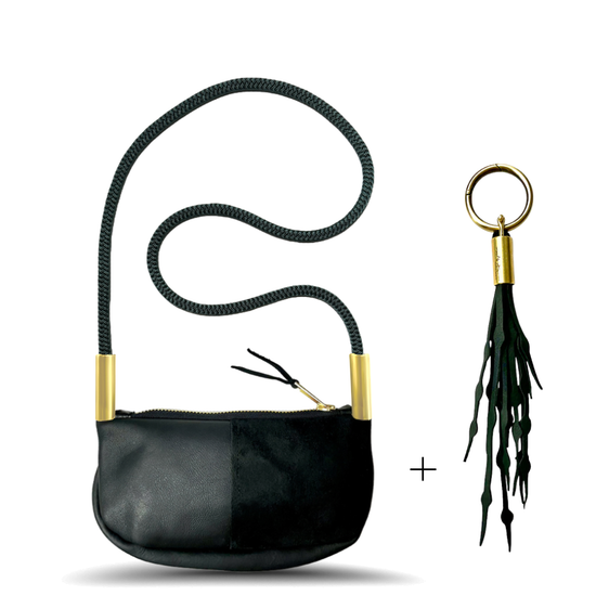 Zip Crossbody in Black Leather