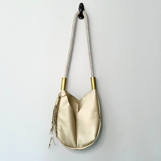 #22 Original Wildwood Bag | Small Crossbody in Limited Edition Gold Leather with 40" Oyster Shell Gold Dock Line + Matching Seaweed Tassel