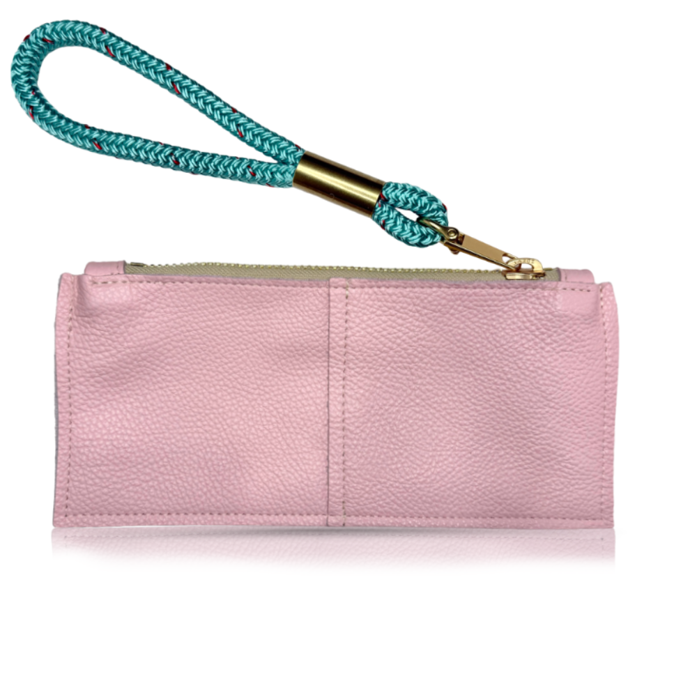 Clutch // in Pink Petal with Seafoam Teal Rope Wristlet