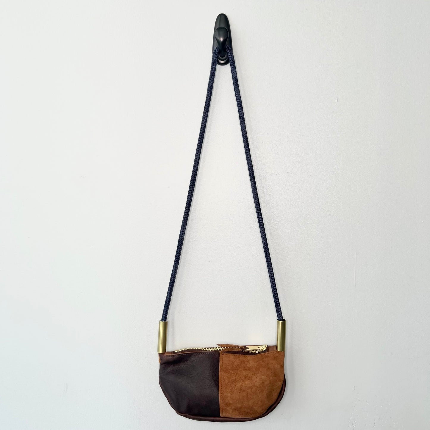 #35 Zip Crossbody | in Brown Leather with 50" Limited Edition Navy Dock Line