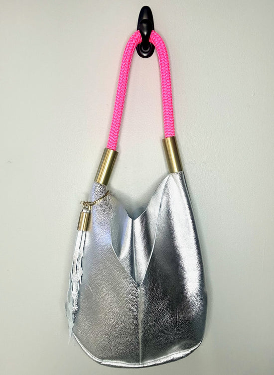 Original Wildwood Bag | Large Silver Metallic with 24" Neon Pink Dock Line + Matching Seaweed Tassel