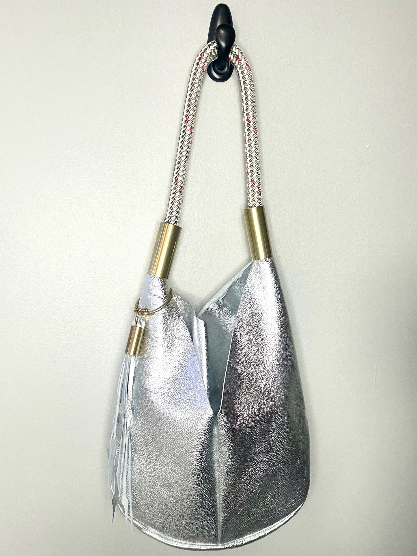 Original Wildwood Bag | Large Silver Metallic with 24" Oyster Shell Gold Dock Line + Matching Seaweed Tassel