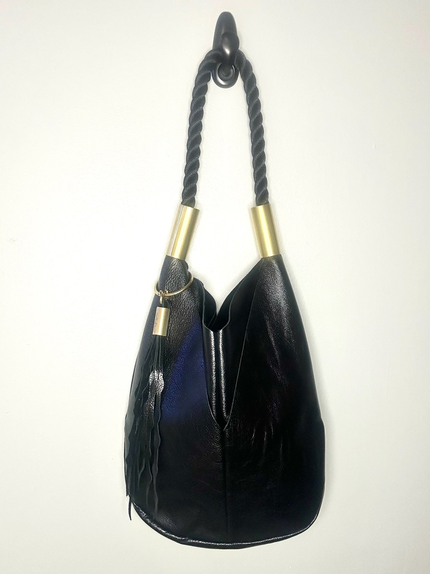 Original Wildwood Bag | Large in Black Metallic Leather with 24" Summer Night Black + Matching Seaweed Tassel