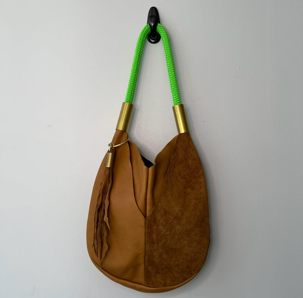 #14 Original Wildwood Bag | Large in Beach Nut Leather with 24" Neon Green Dock Line + Matching Seaweed Tassel