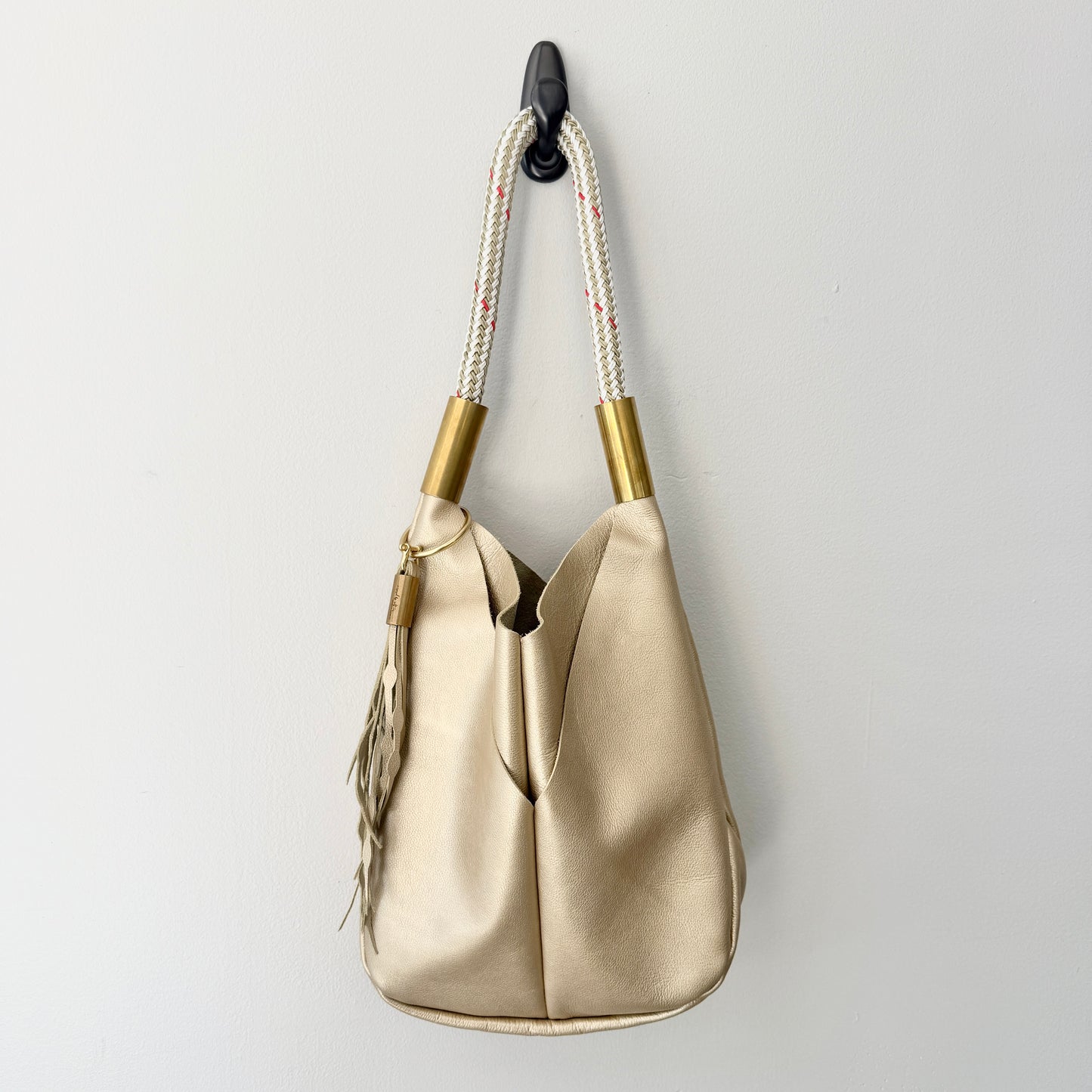 #76 Limited Edition Gold Leather Original Wildwood Bag | with Seaweed Tassel and Oyster Shell Gold Dockline