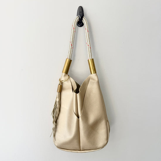 #76 Limited Edition Gold Leather Original Wildwood Bag | with Seaweed Tassel and Oyster Shell Gold Dockline