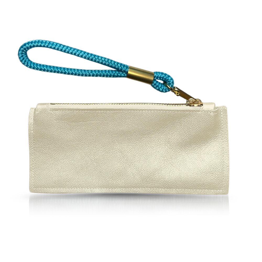 Limited Edition Gold Leather: Clutch | with Caribbean Blue Rope Wristlet