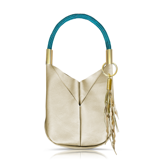 Limited Edition Gold Leather: Original Wildwood Bag in Large | with Seaside Teal Dock Line + Matching Seaweed Tassel