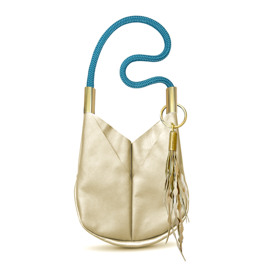 Limited Edition Gold Leather: Original Wildwood Bag in Small Crossbody | with Caribbean Blue Dock Line + Matching Seaweed Tassel