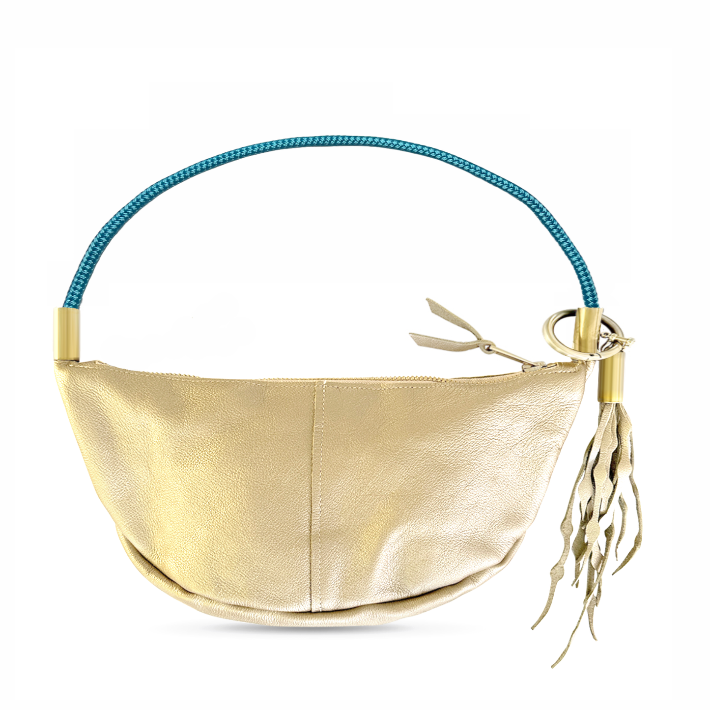 Limited Edition Gold Leather: Sling Bag | with 25" Caribbean Blue Dock Line + Matching Seaweed Tassel