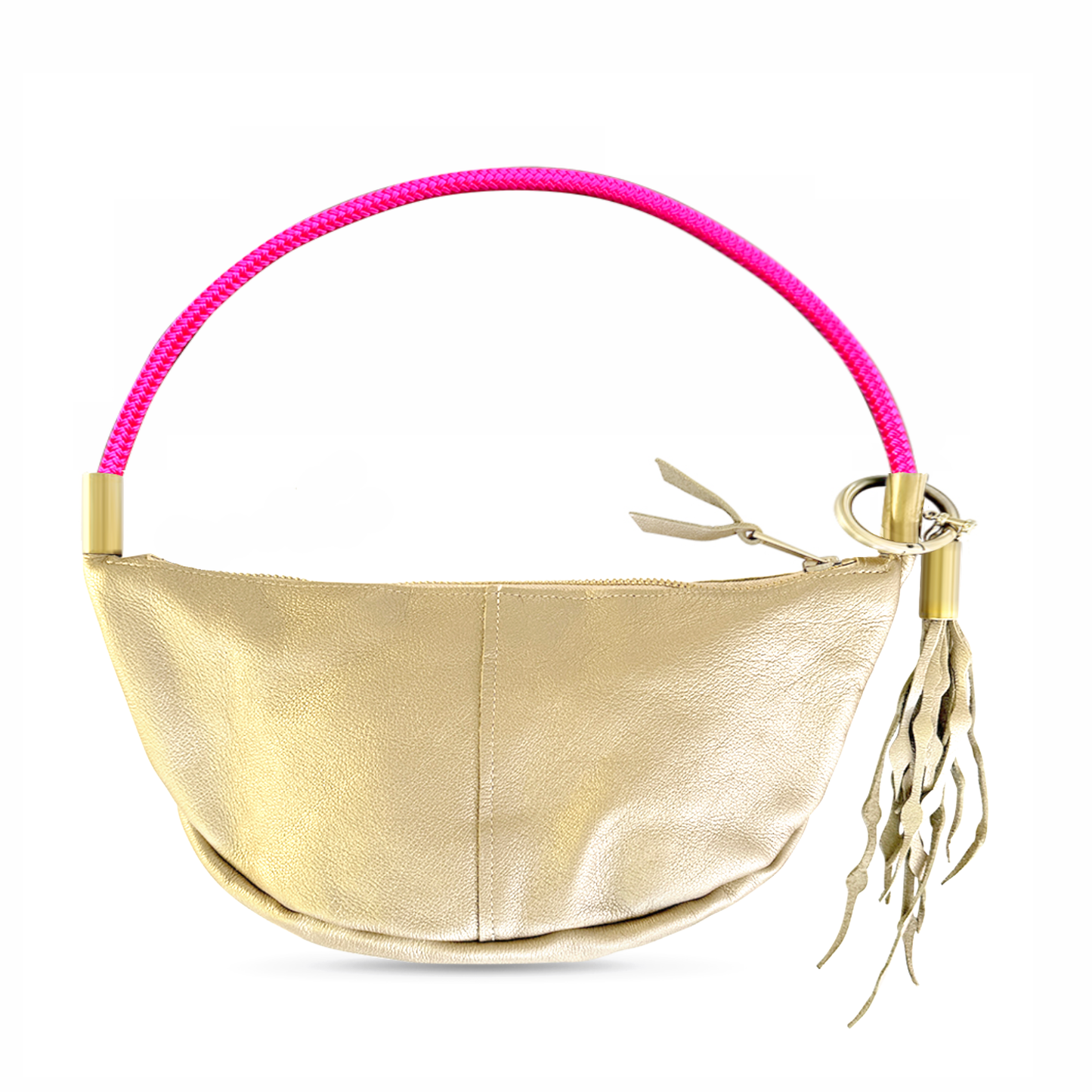 Limited Edition Gold Leather: Sling Bag | with 25" Neon Pink Dock Line + Matching Seaweed Tassel