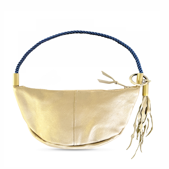 Limited Edition Gold Leather: Sling Bag | with 25" New England Navy Dock Line + Matching Seaweed Tassel