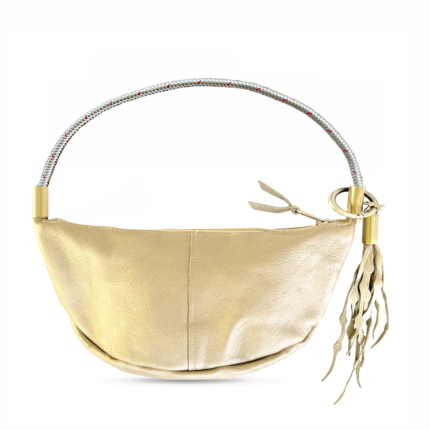 Limited Edition Gold Leather: Sling Bag | with 25" Oyster Shell Gold Dock Line + Matching Seaweed Tassel