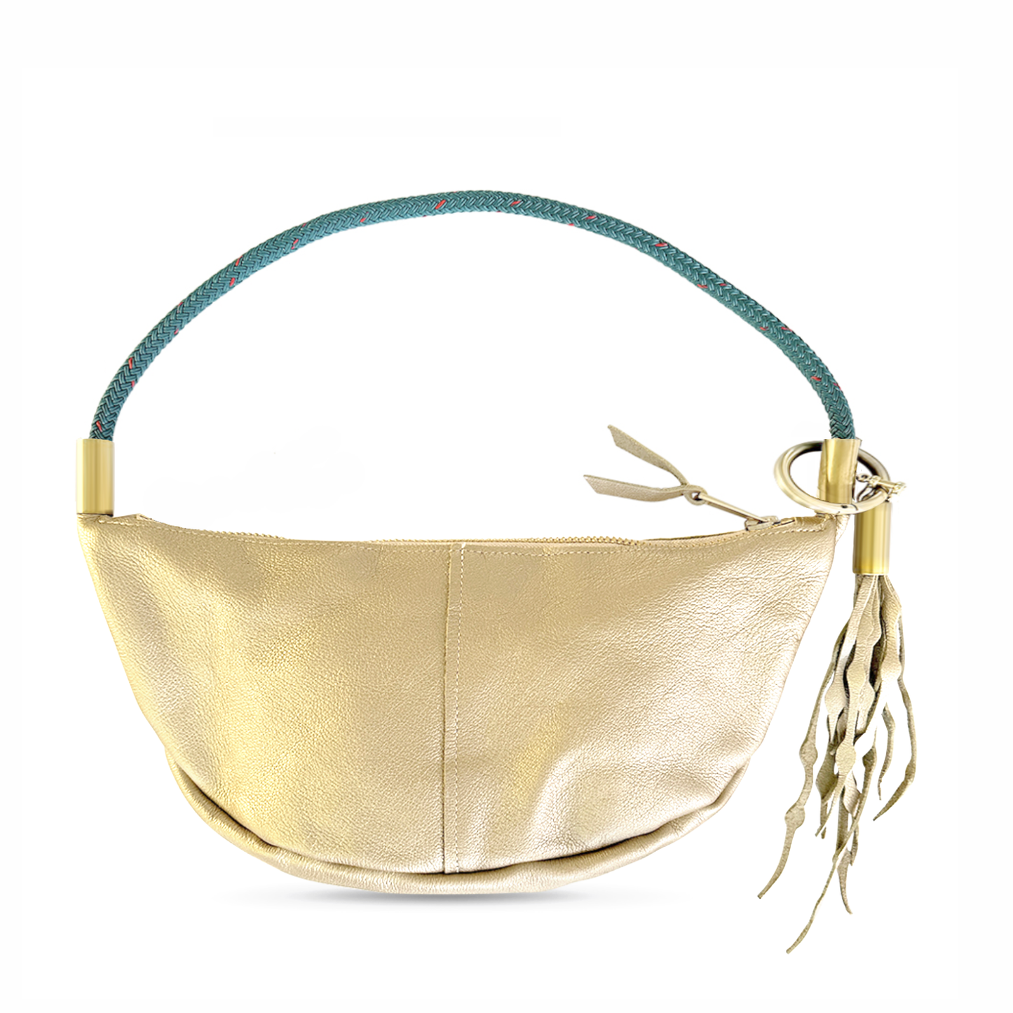 Limited Edition Gold Leather: Sling Bag | with 25" Seaside Teal Dock Line + Matching Seaweed Tassel