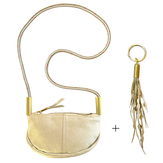 Limited Edition Gold Leather: Zip Crossbody | with 50" Oyster Shell Gold Dock Line + Matching Seaweed Tassel