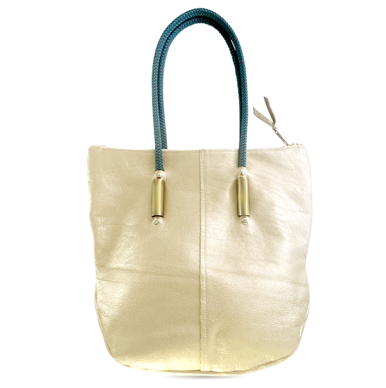 Limited Edition Gold Leather: Zip Tote | with Seaside Teal Dock Line + Matching Seaweed Tassel