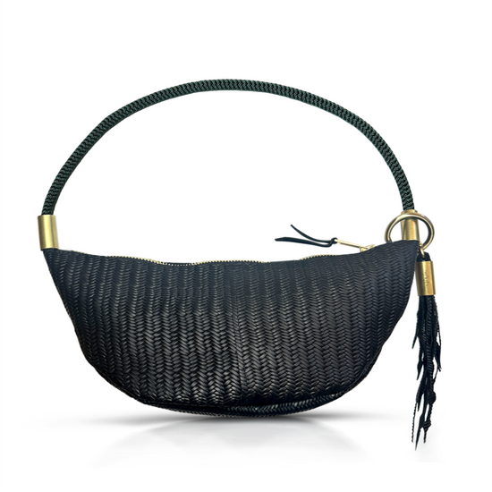 Sling Bag in Black Basketweave Leather