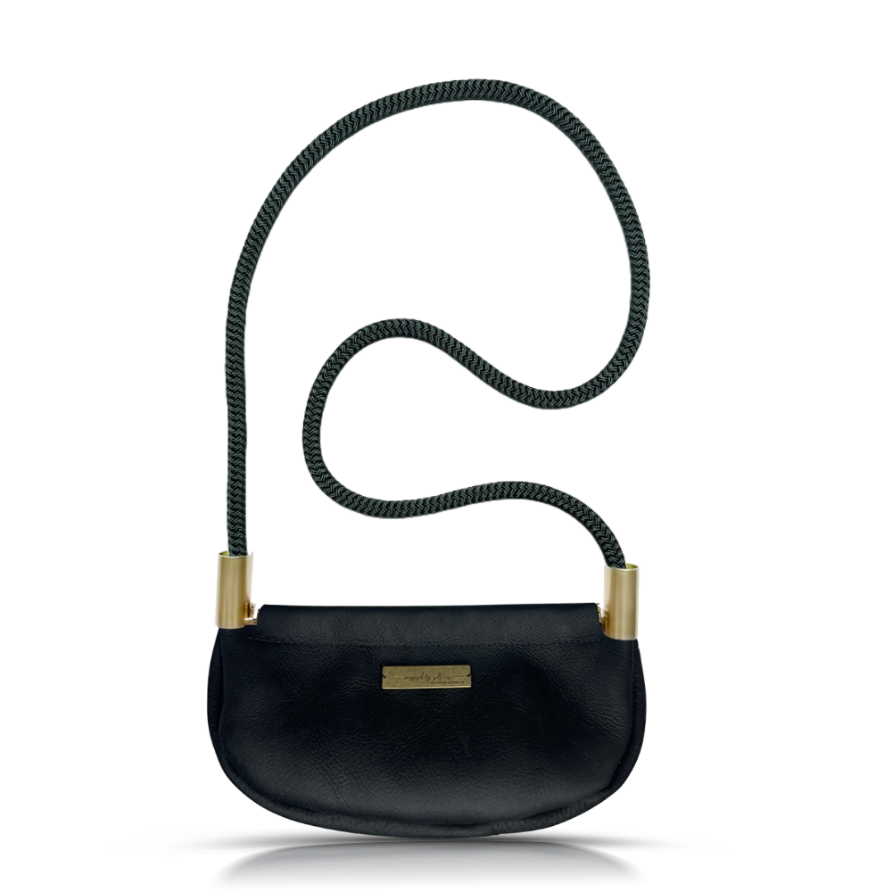 Clam Shell Bag in Black Leather