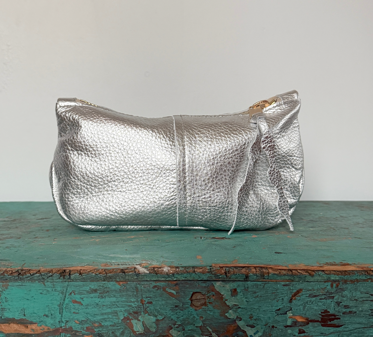 silver metallic makeup bag