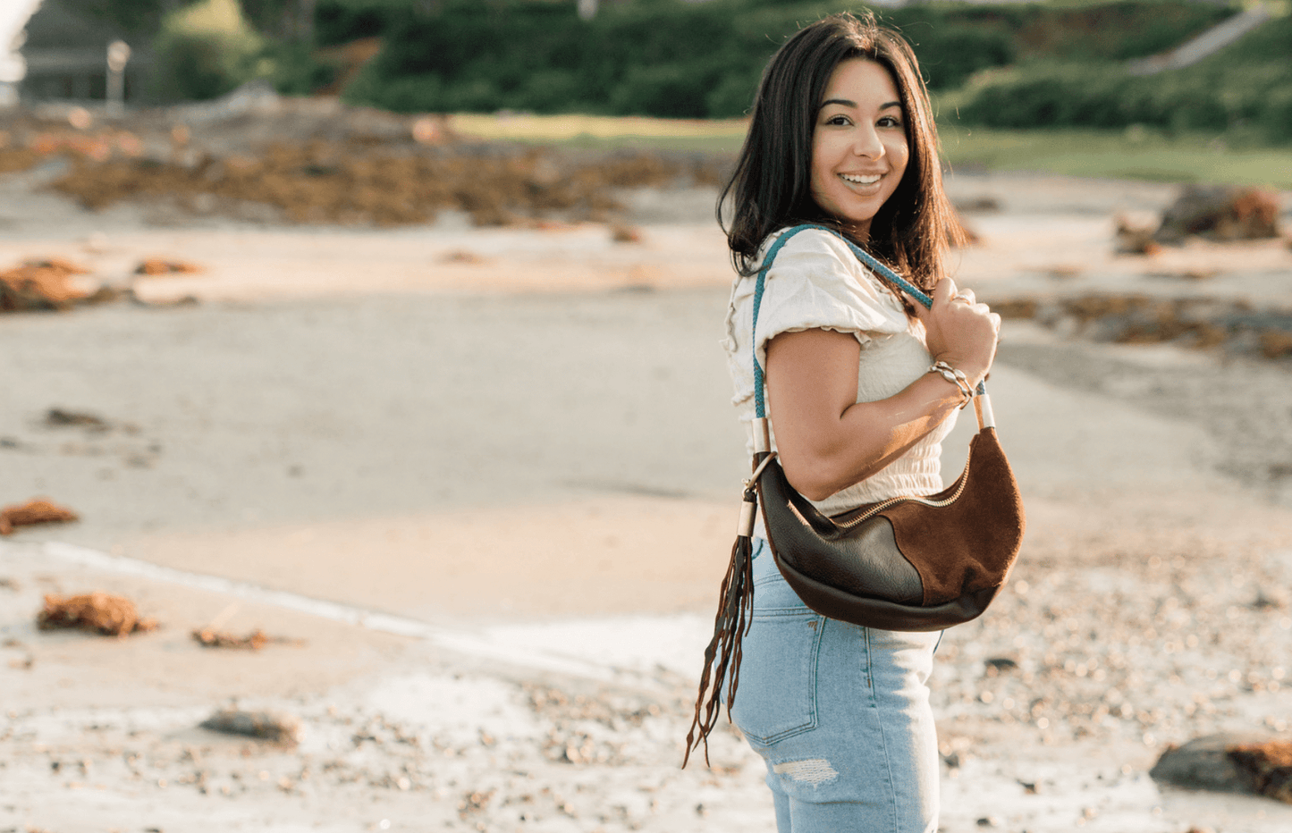 Wildwood Oyster Co. Brown Leather Zip Tote Bag
