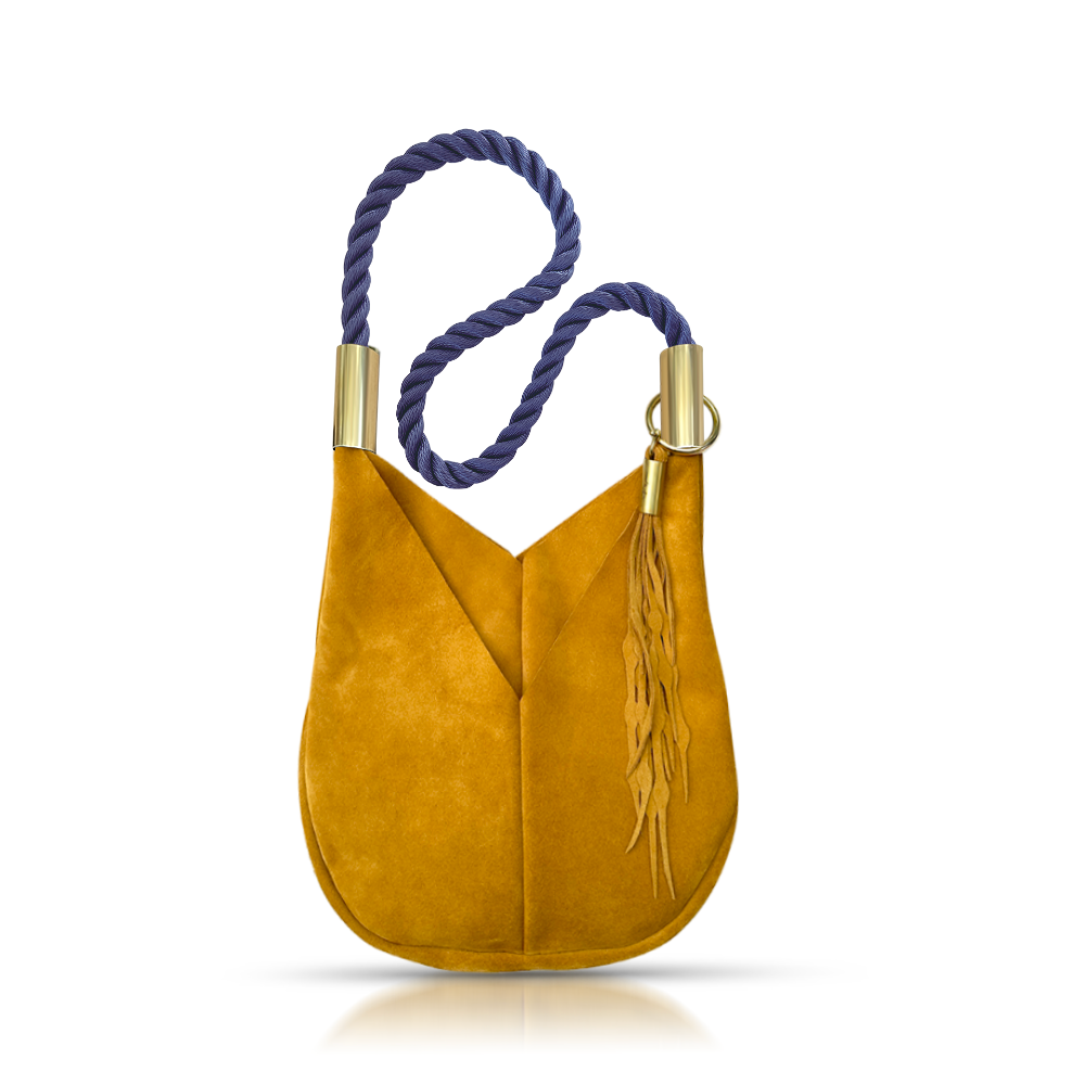 Autumn Sun Suede Leather Small Crossbody Tote Bag with Dock Line Rope Handle