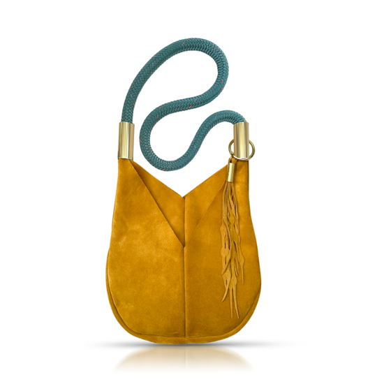 Autumn Sun Suede Leather Small Crossbody Tote Bag with Dock Line Rope Handle