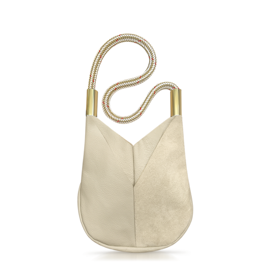 Load image into Gallery viewer, beige leather crossbody tote with gold dock line
