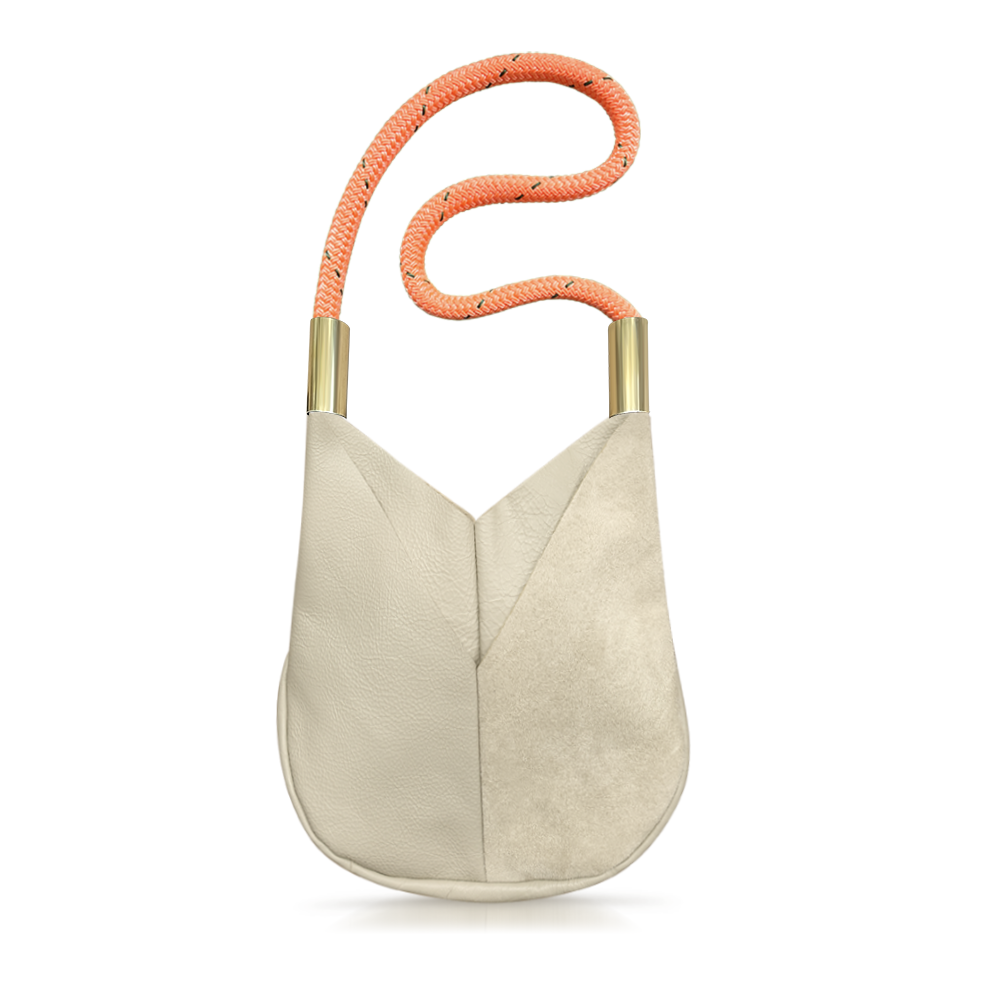 Load image into Gallery viewer, beige leather crossbody tote with neon orange dock line
