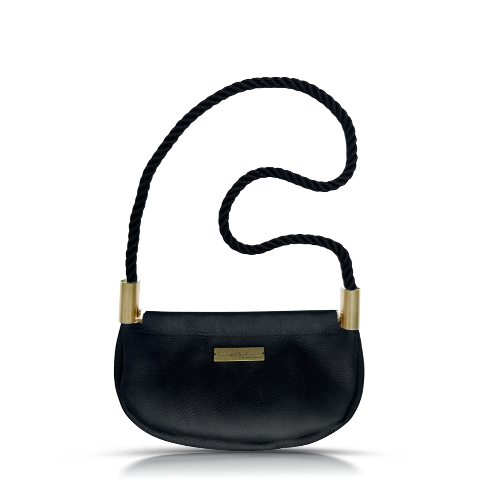 Clam Shell Bag in Black Leather