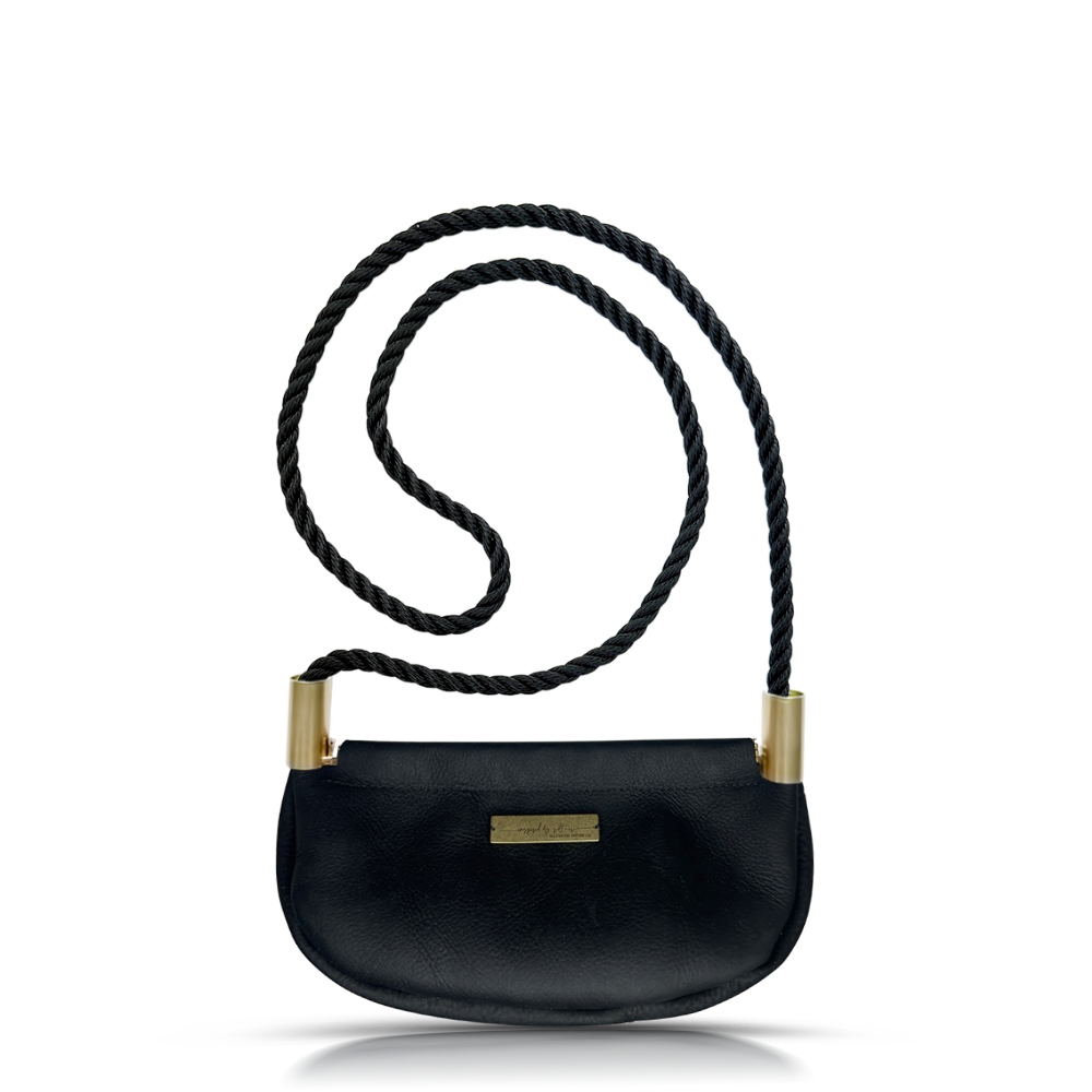 Clam Shell Bag in Black Leather