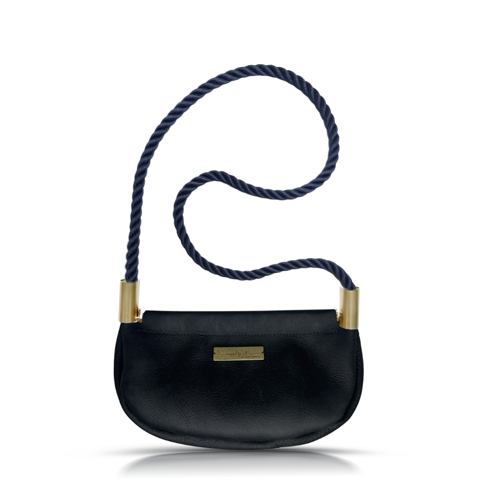 Clam Shell Bag in Black Leather