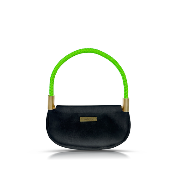 Clam Shell Bag in Black Leather