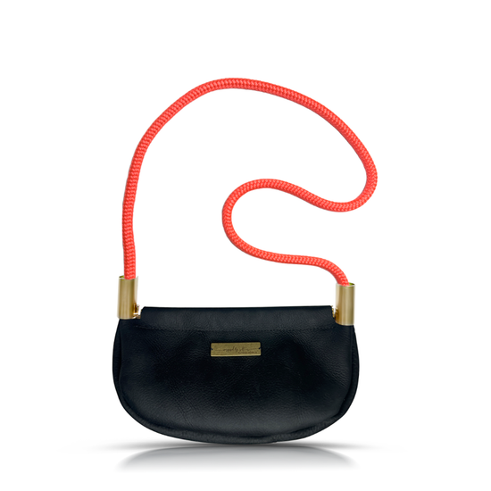 Clam Shell Bag in Black Leather